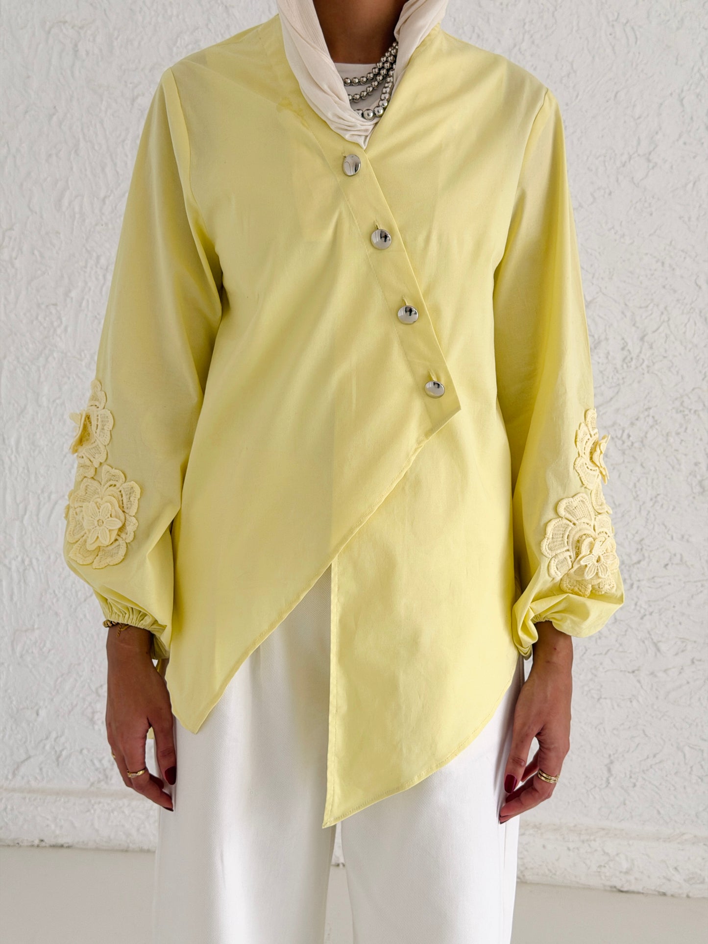 Buttoned Embroidery Chemise - Yellow