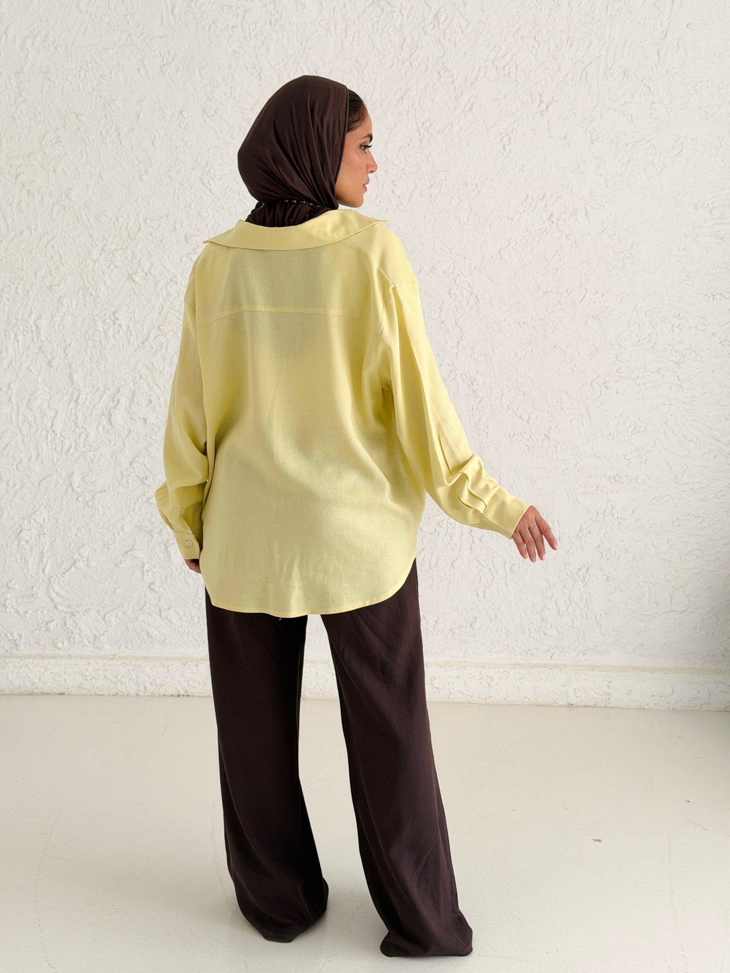 Linen Shirt With Balloon Hem - Yellow