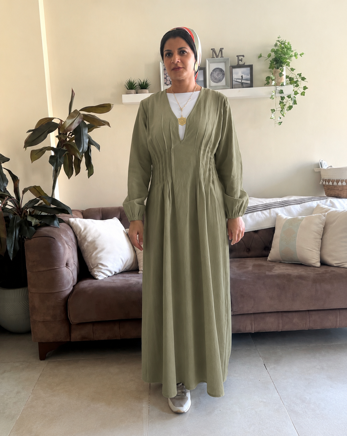 Nefertari Pleats Dress - Olive