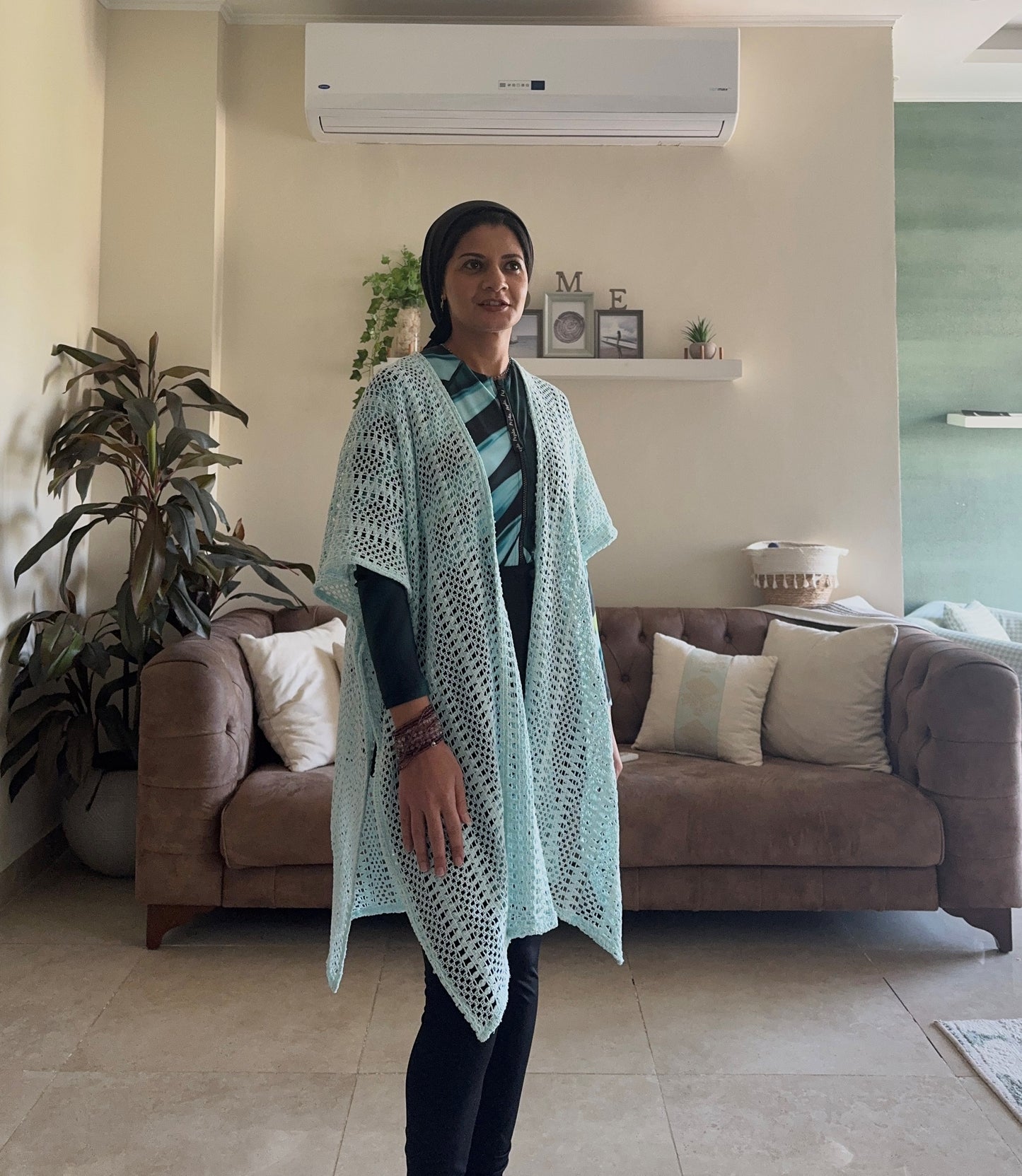 Dual Net Cardigan - Aqua