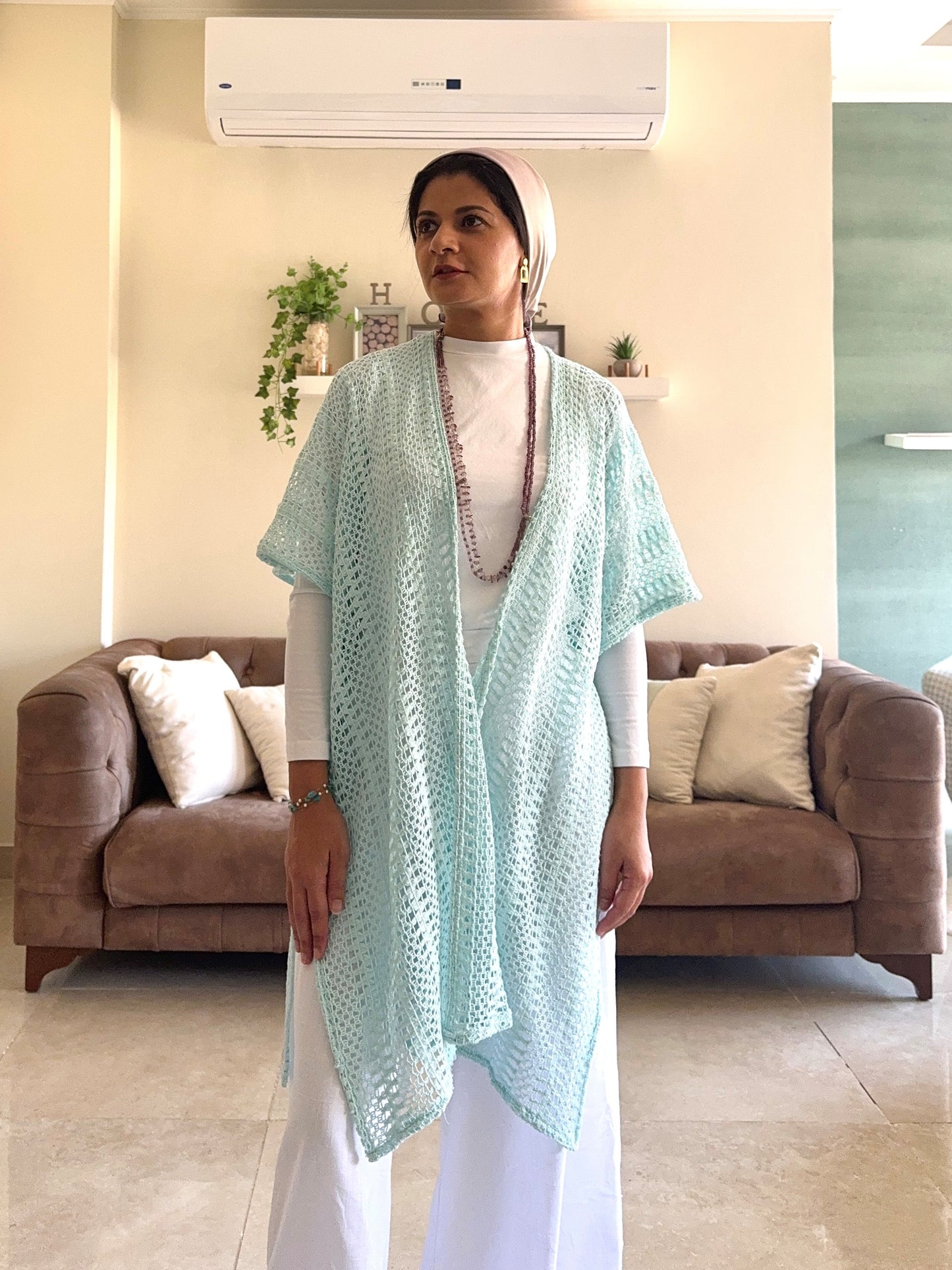 Dual Net Cardigan - Aqua