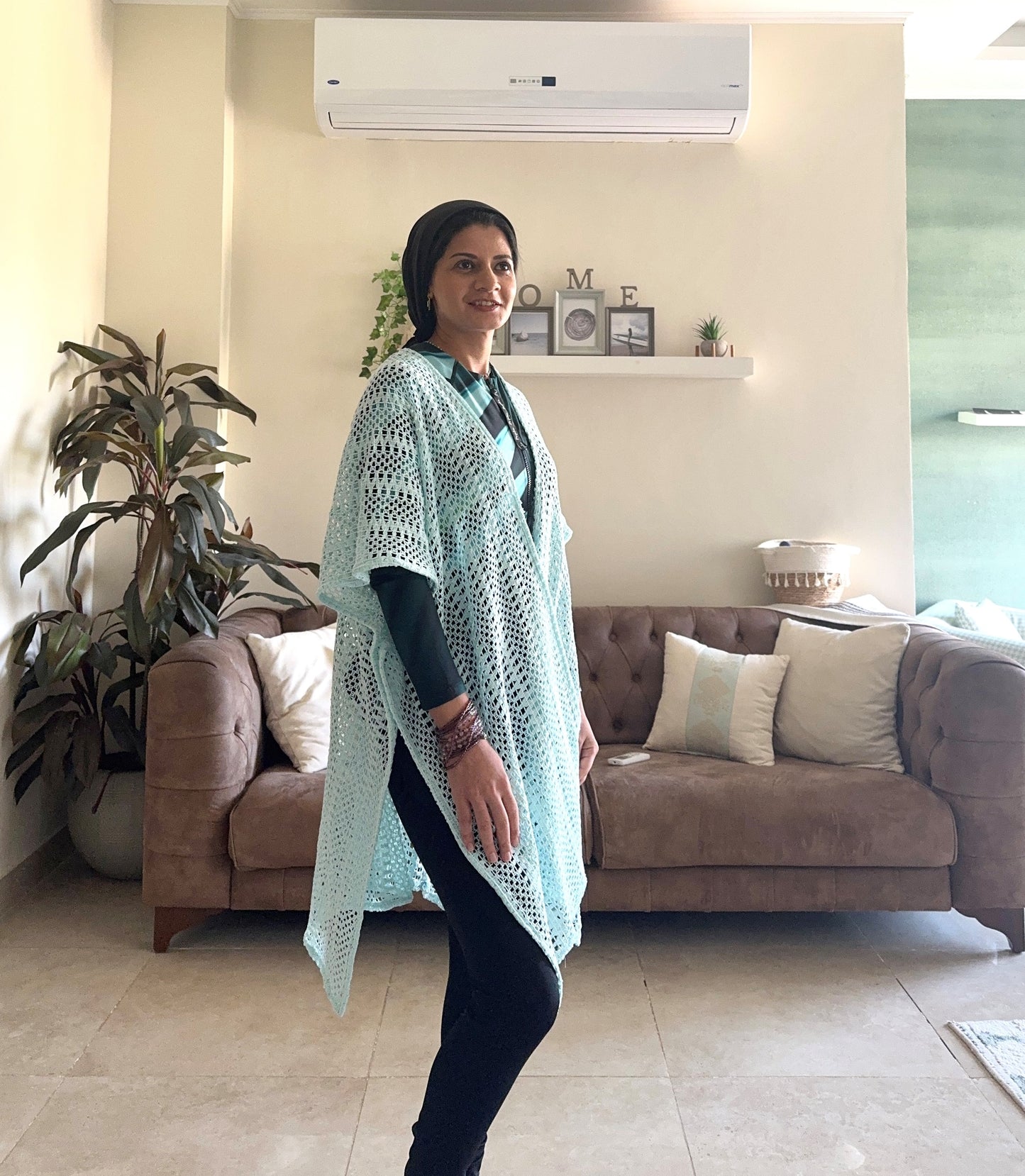 Dual Net Cardigan - Aqua