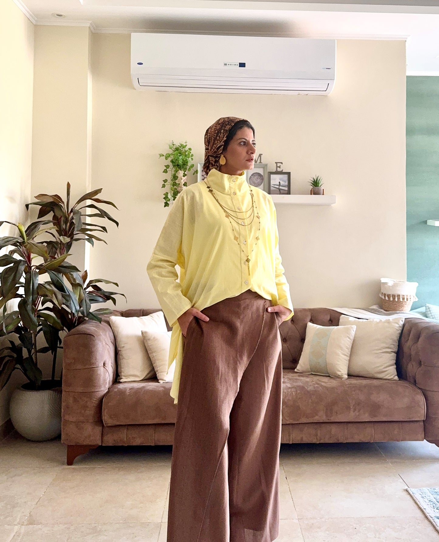Linen Skirt Pant - Brown