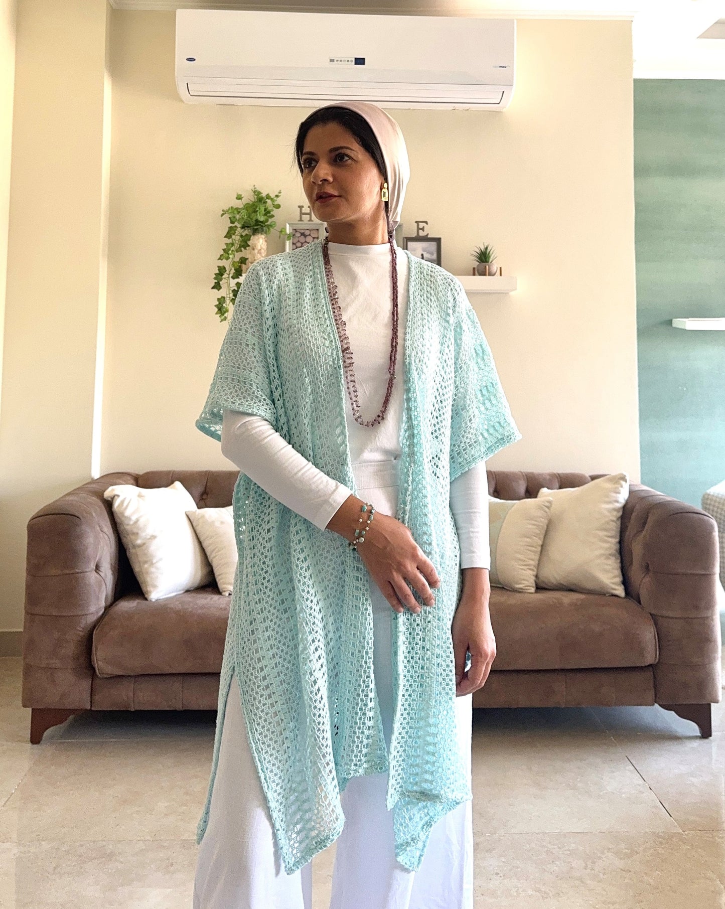 Dual Net Cardigan - Aqua