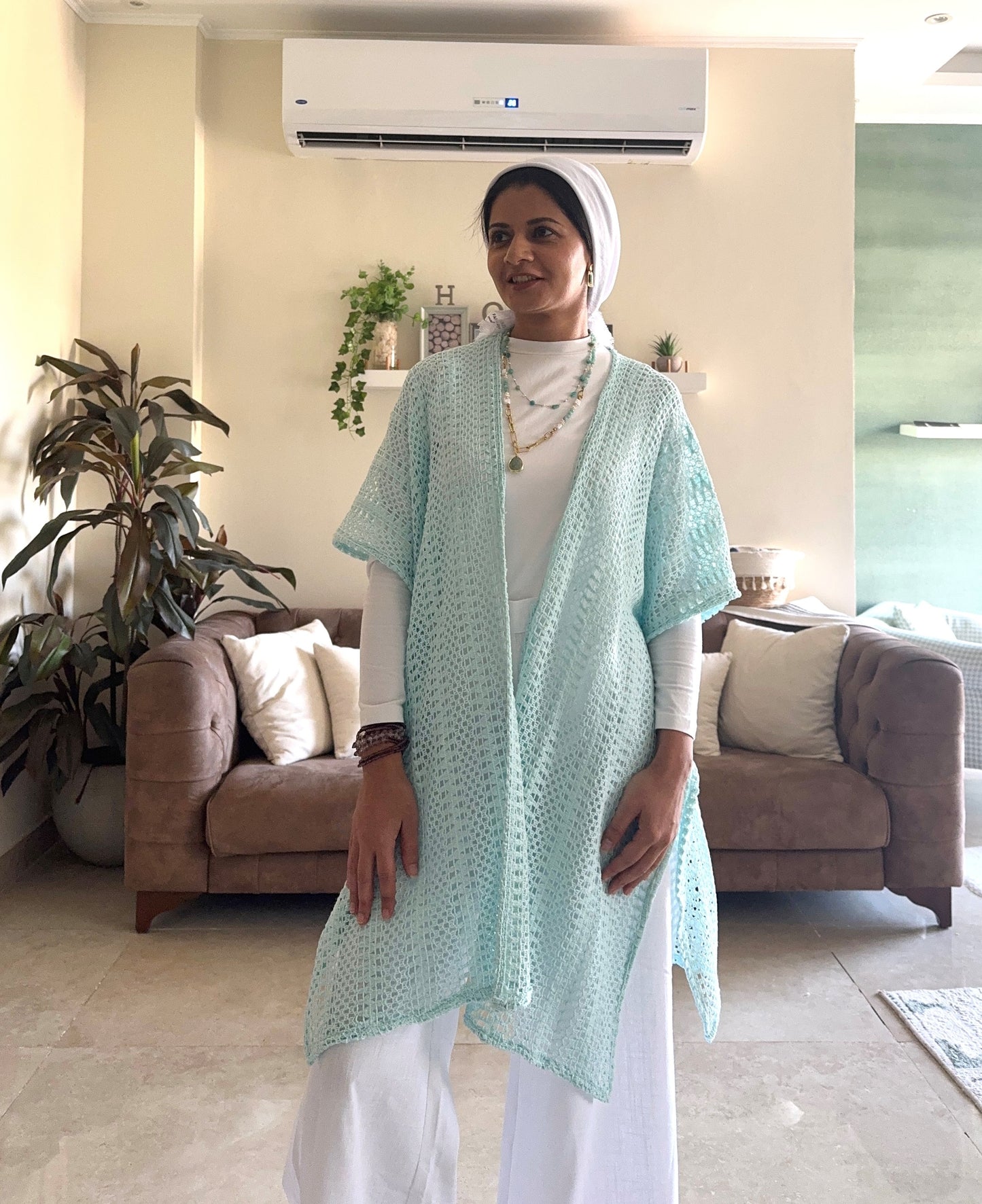 Dual Net Cardigan - Aqua