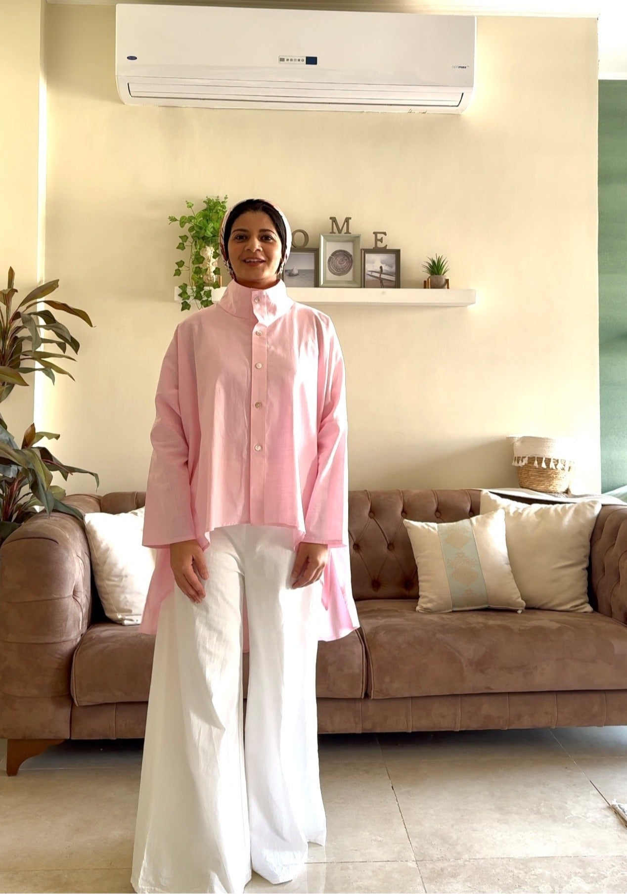 Buttoned Linen top - Pink