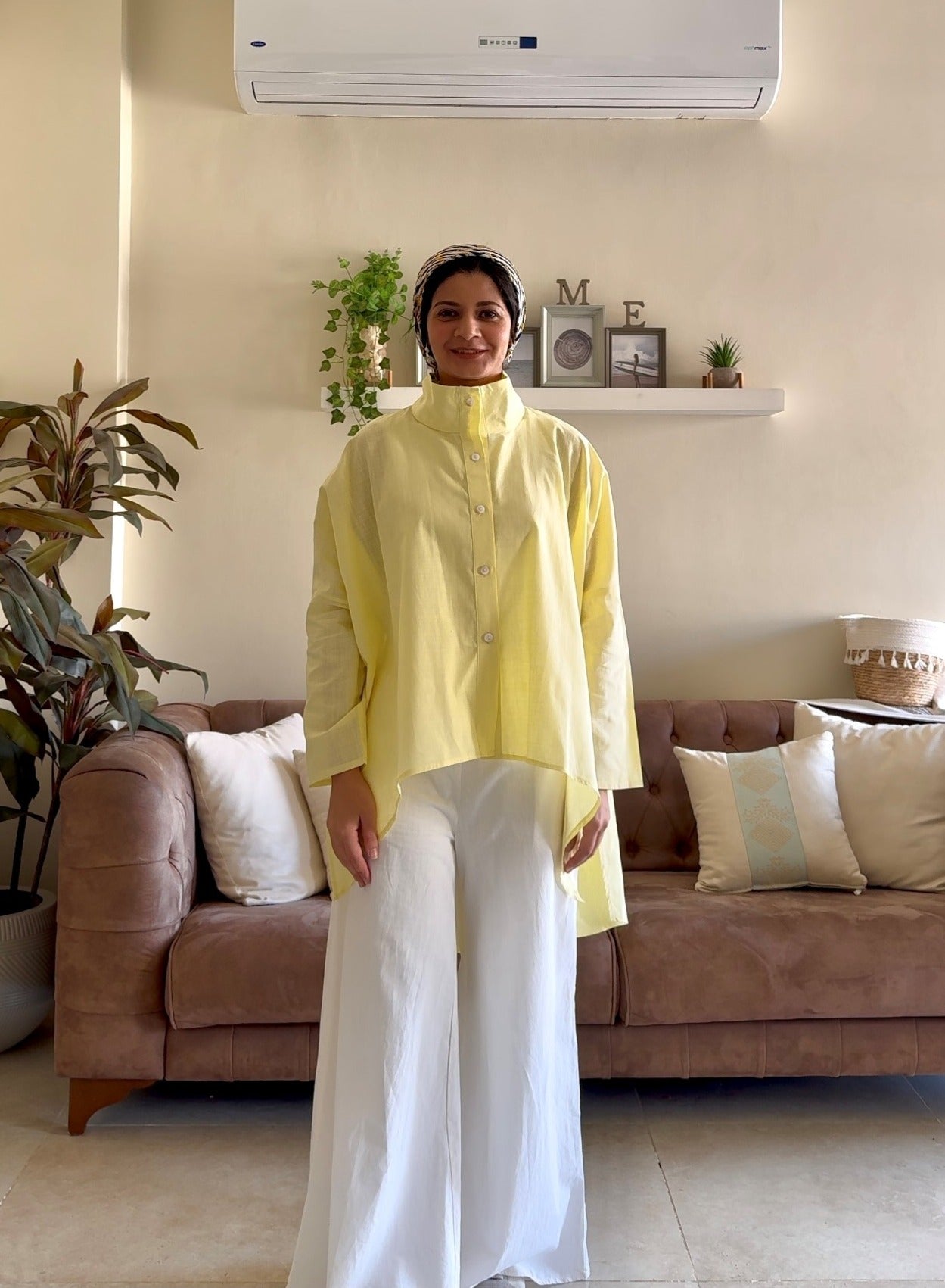 Buttoned Linen top - Yellow