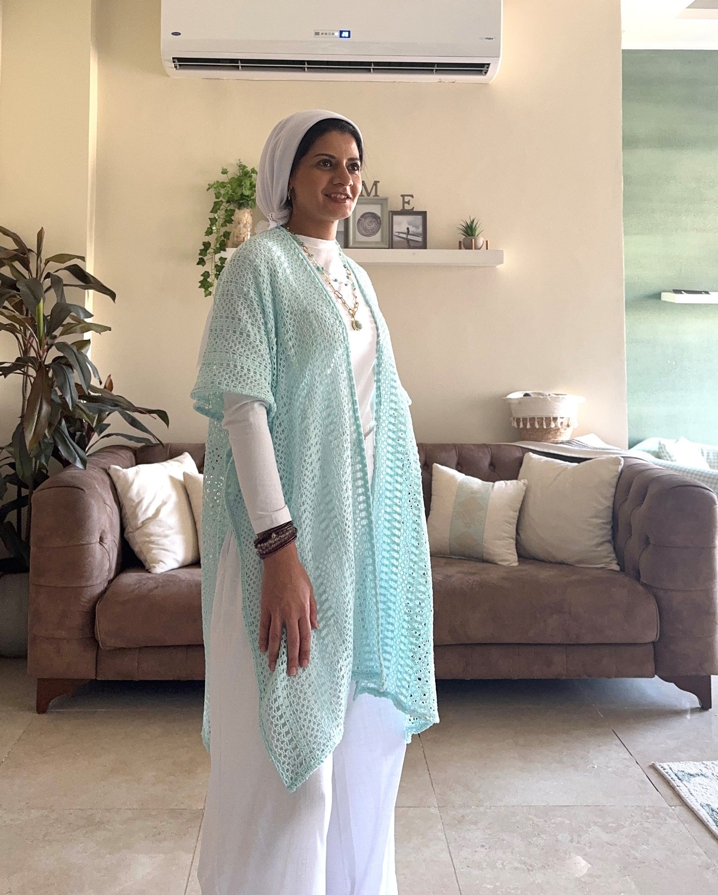 Dual Net Cardigan - Aqua