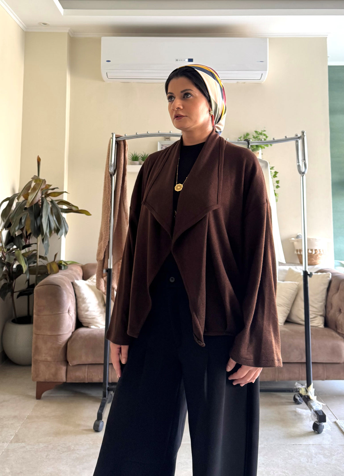 Balloon Knit Cardigan - Brown