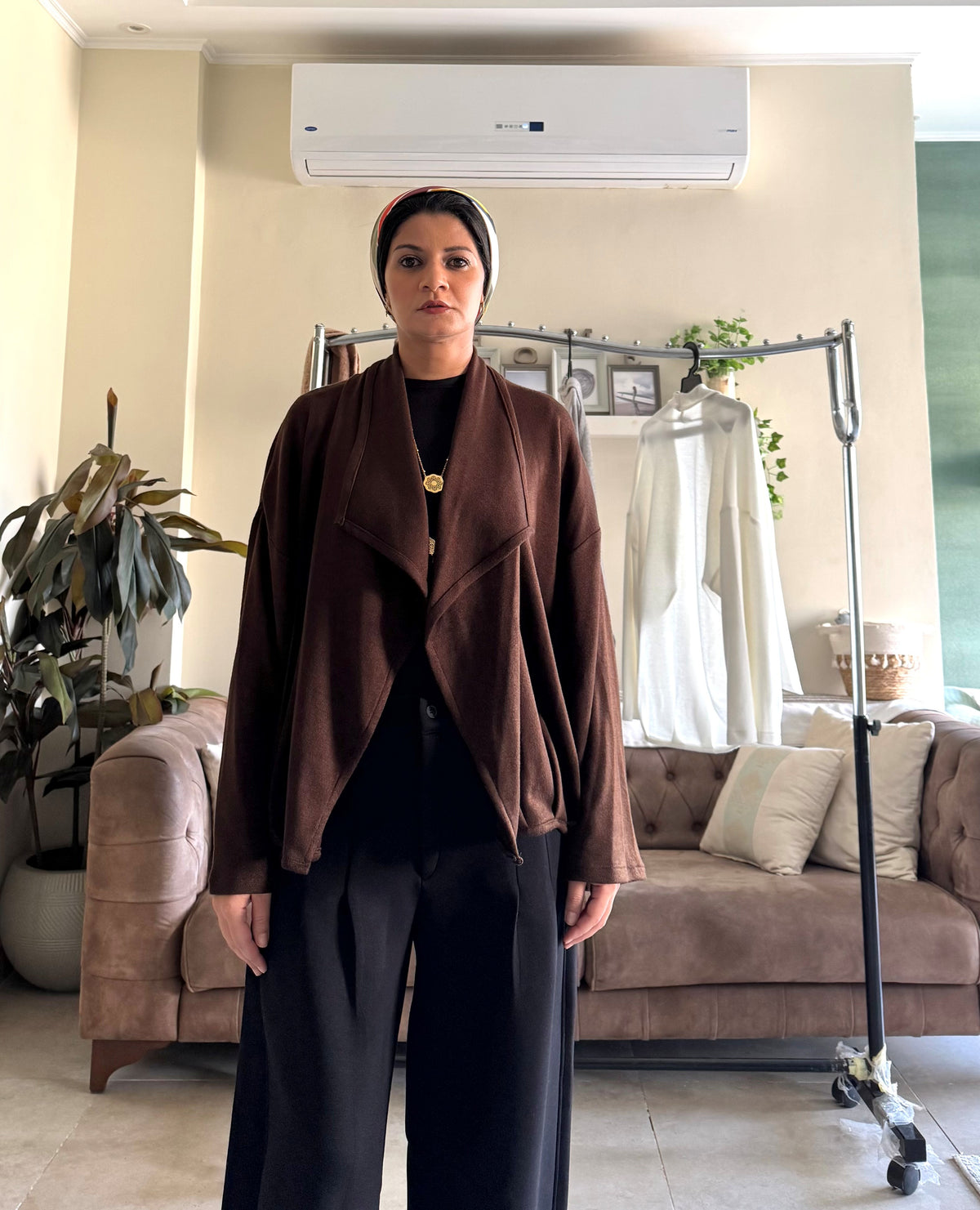 Balloon Knit Cardigan - Brown