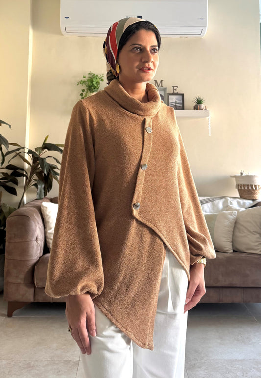 Buttoned Pullover - Camel