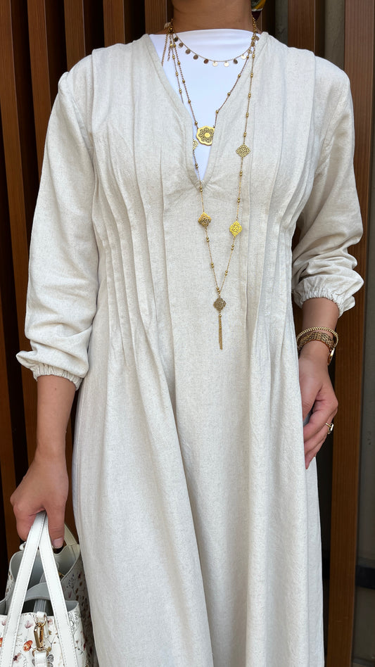 Nefertari Pleats Dress - Beige
