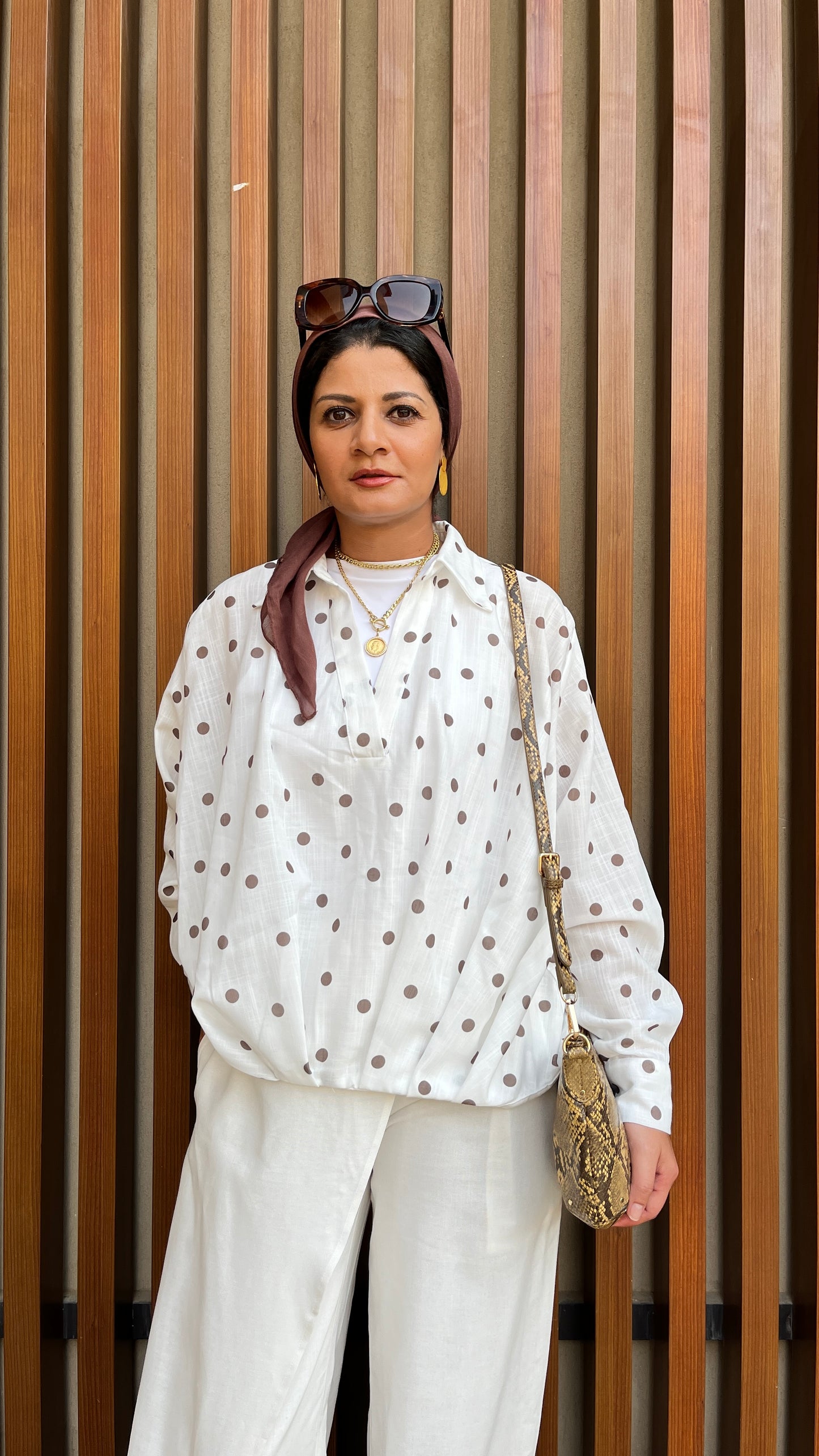 Linen Shirt Balloon Hem - Polka Dot White