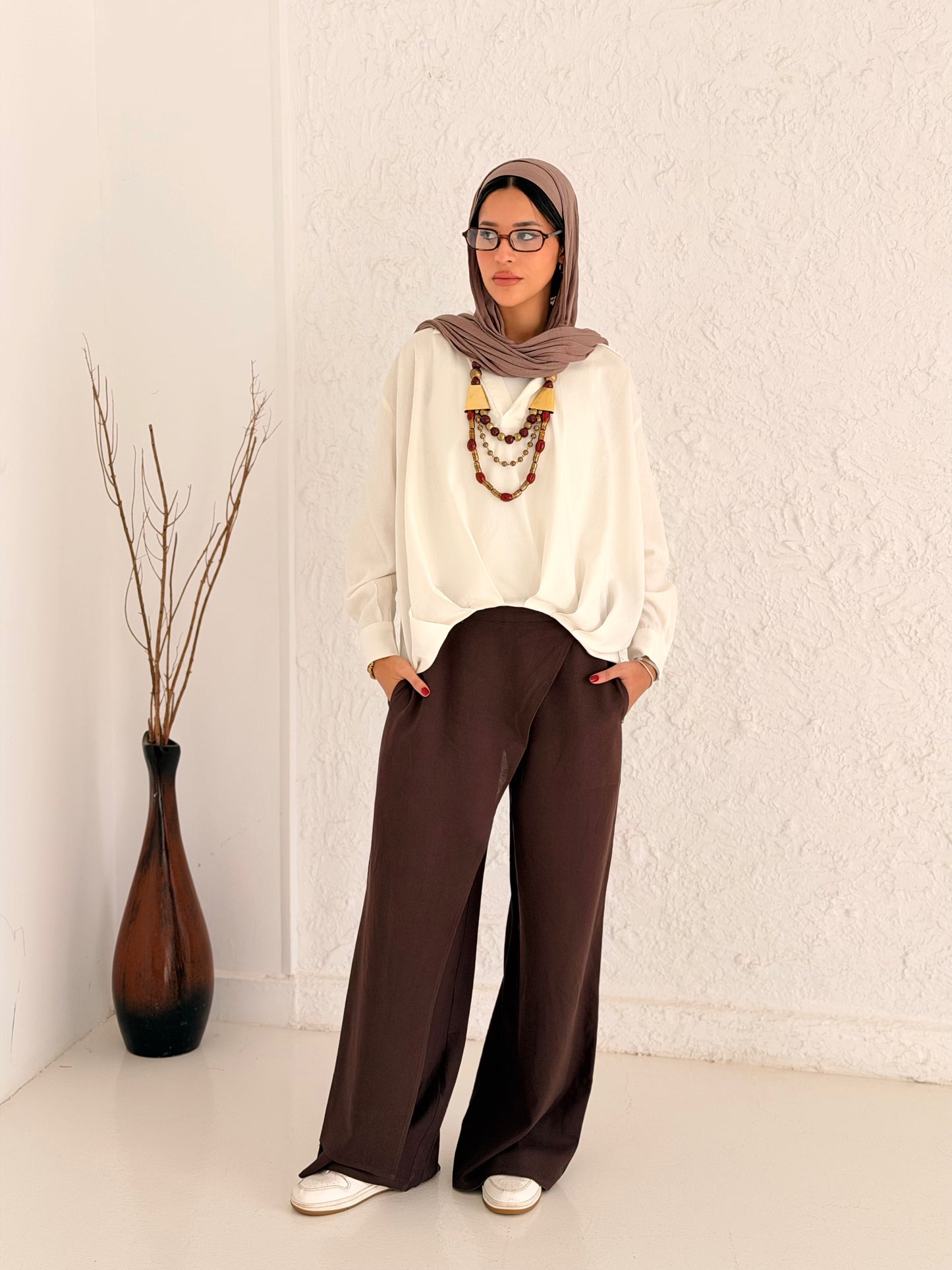 Linen Shirt With Balloon Hem - White