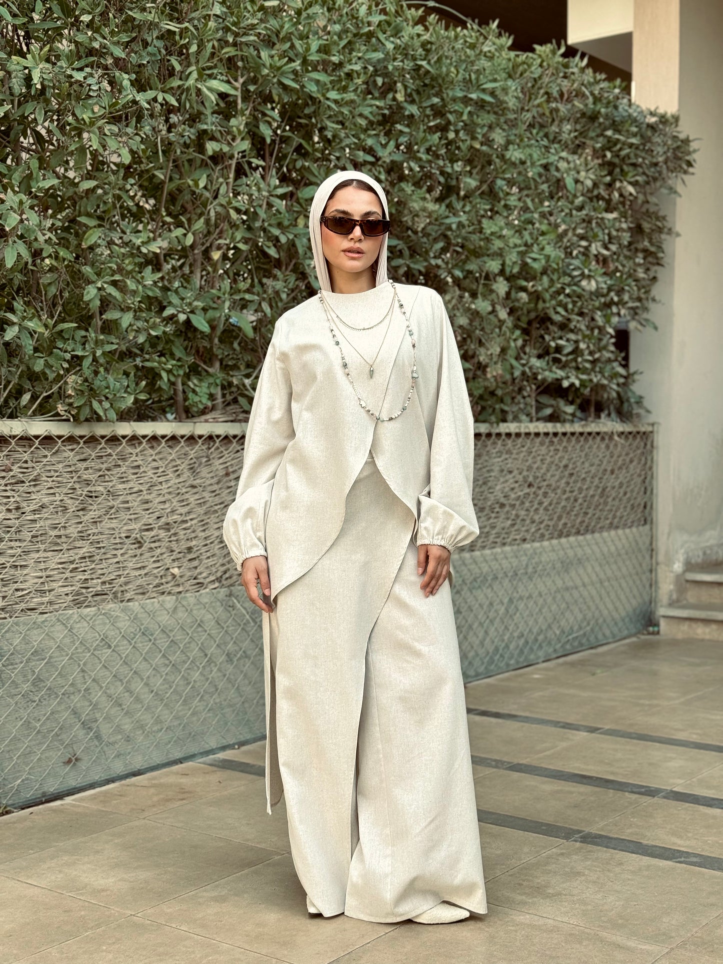 Linen Skirt Pant - Beige