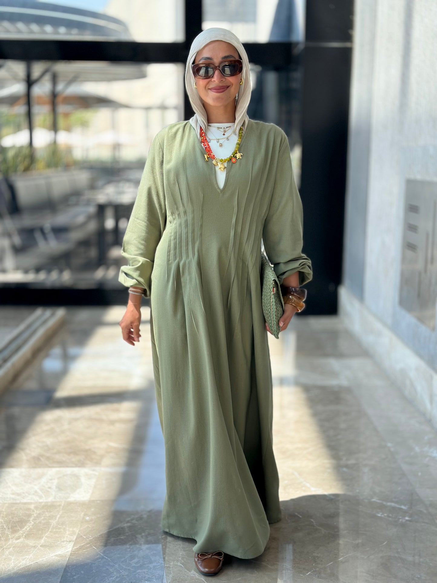 Nefertari Pleats Dress - Olive