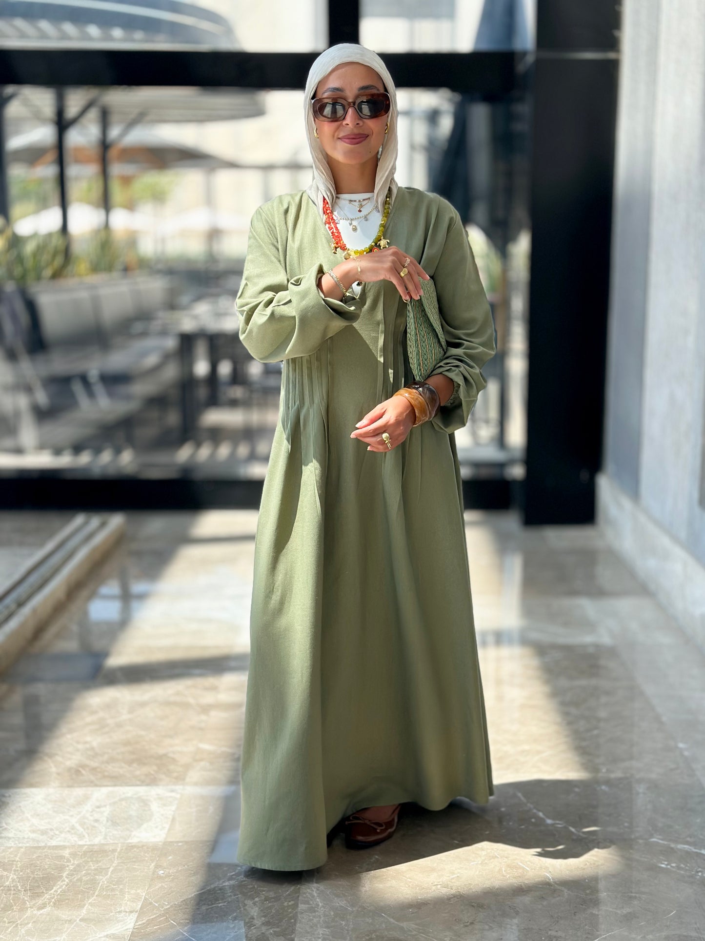 Nefertari Pleats Dress - Olive