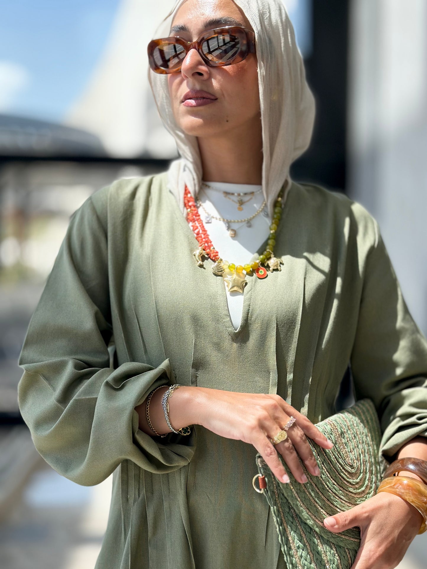 Nefertari Pleats Dress - Olive