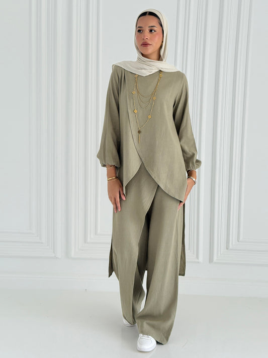 Linen Wrap Set - Olive