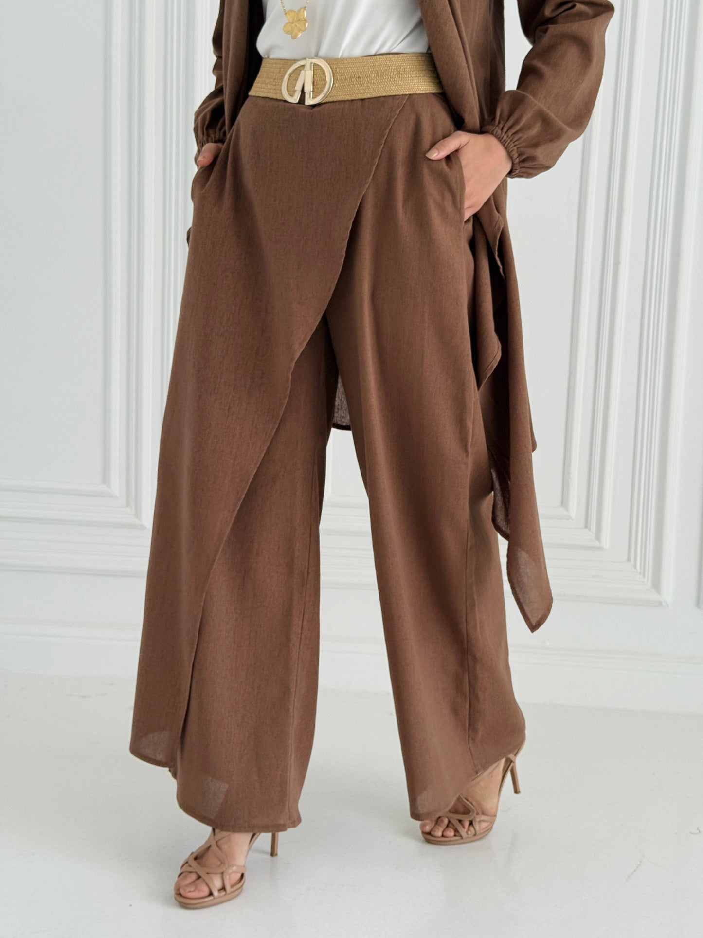Linen Skirt Pant - Brown
