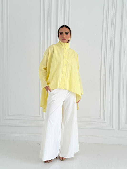 Buttoned Linen top - Yellow