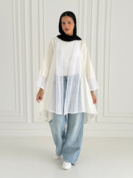 Net Flowy Cardigan - White