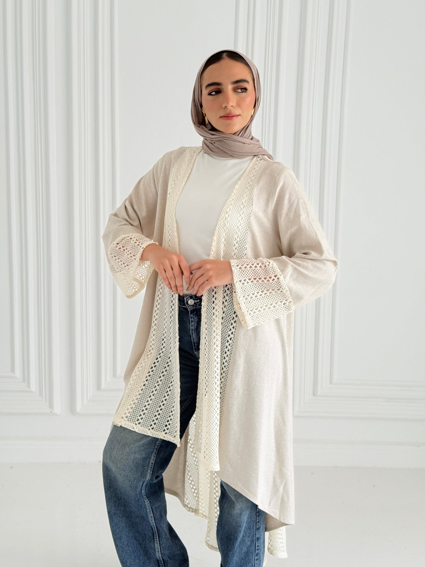 Net Flowy Cardigan - Beige