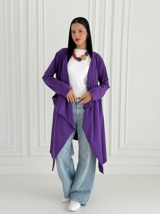 Cotton Flowy Cardigan - Purple