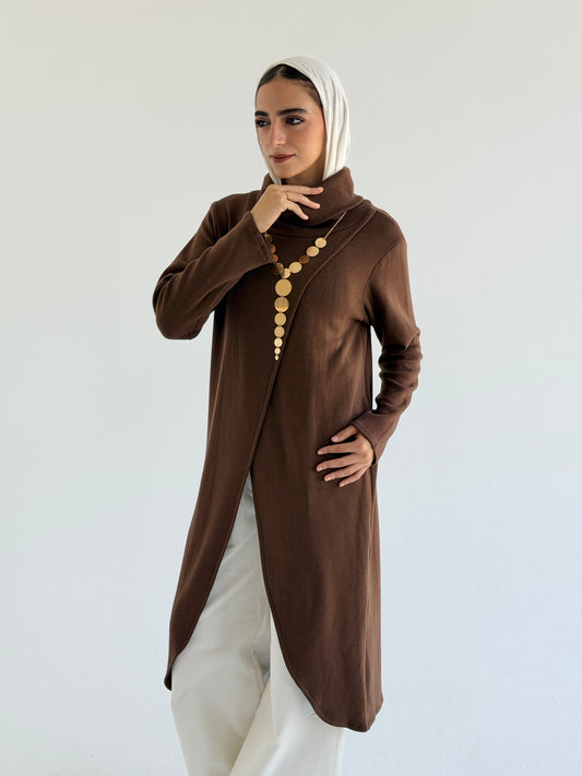 Wrap Knit Pullover - Brown