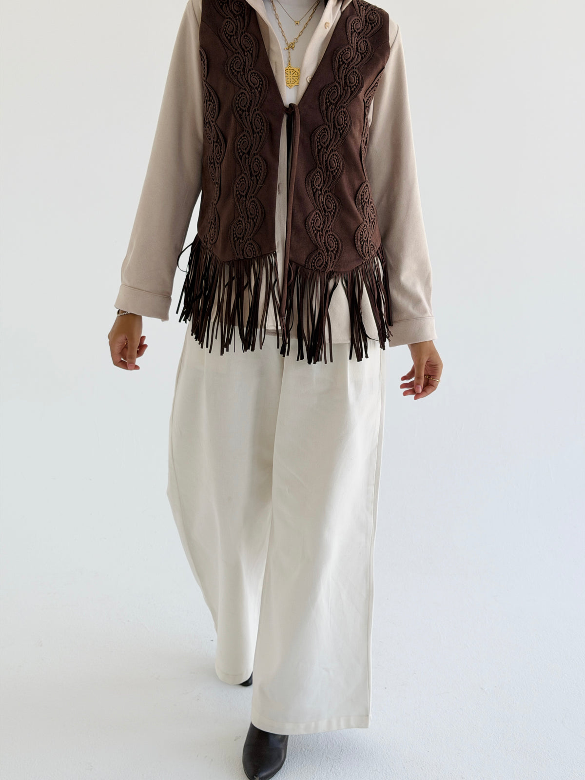 Fringes Vest - Brown