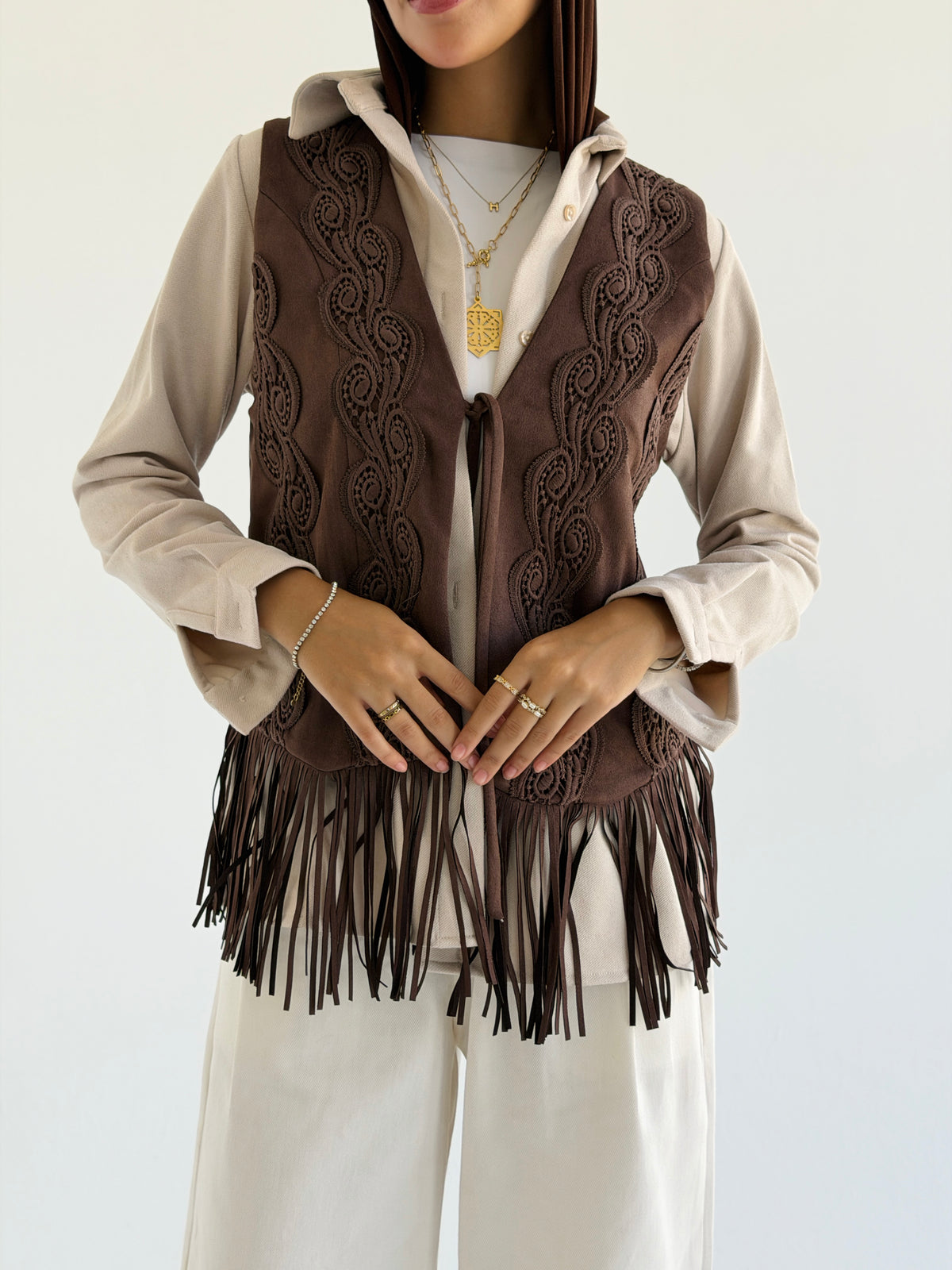 Fringes Vest - Brown