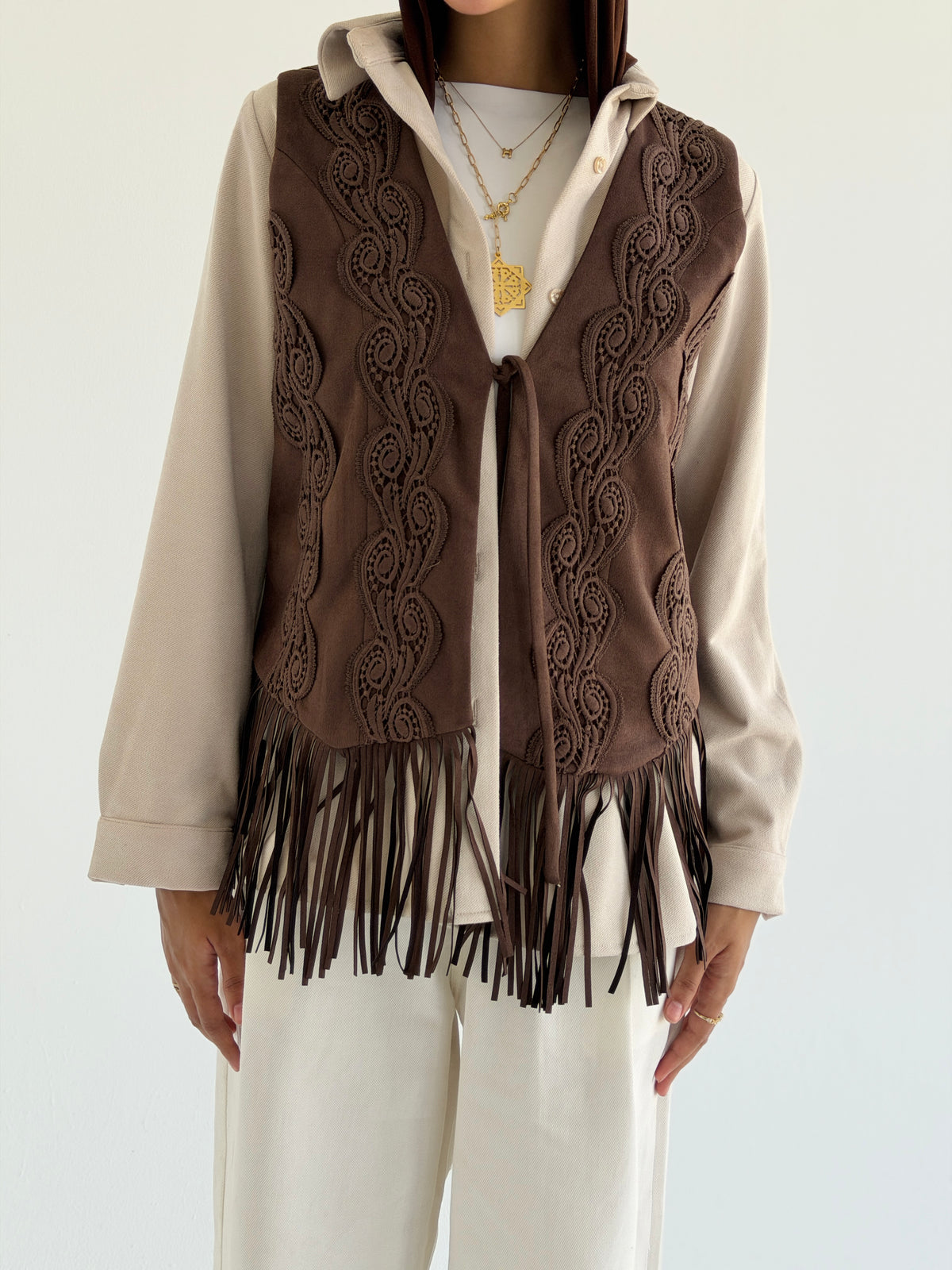 Fringes Vest - Brown