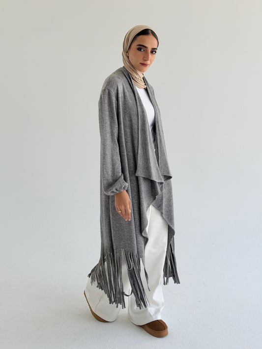 Knit Fringes Cardigan - Gray
