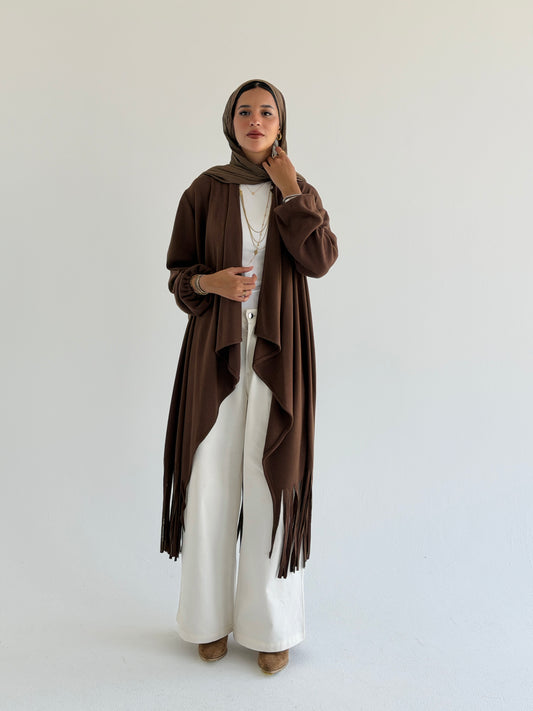 Knit Fringes Cardigan -Brown