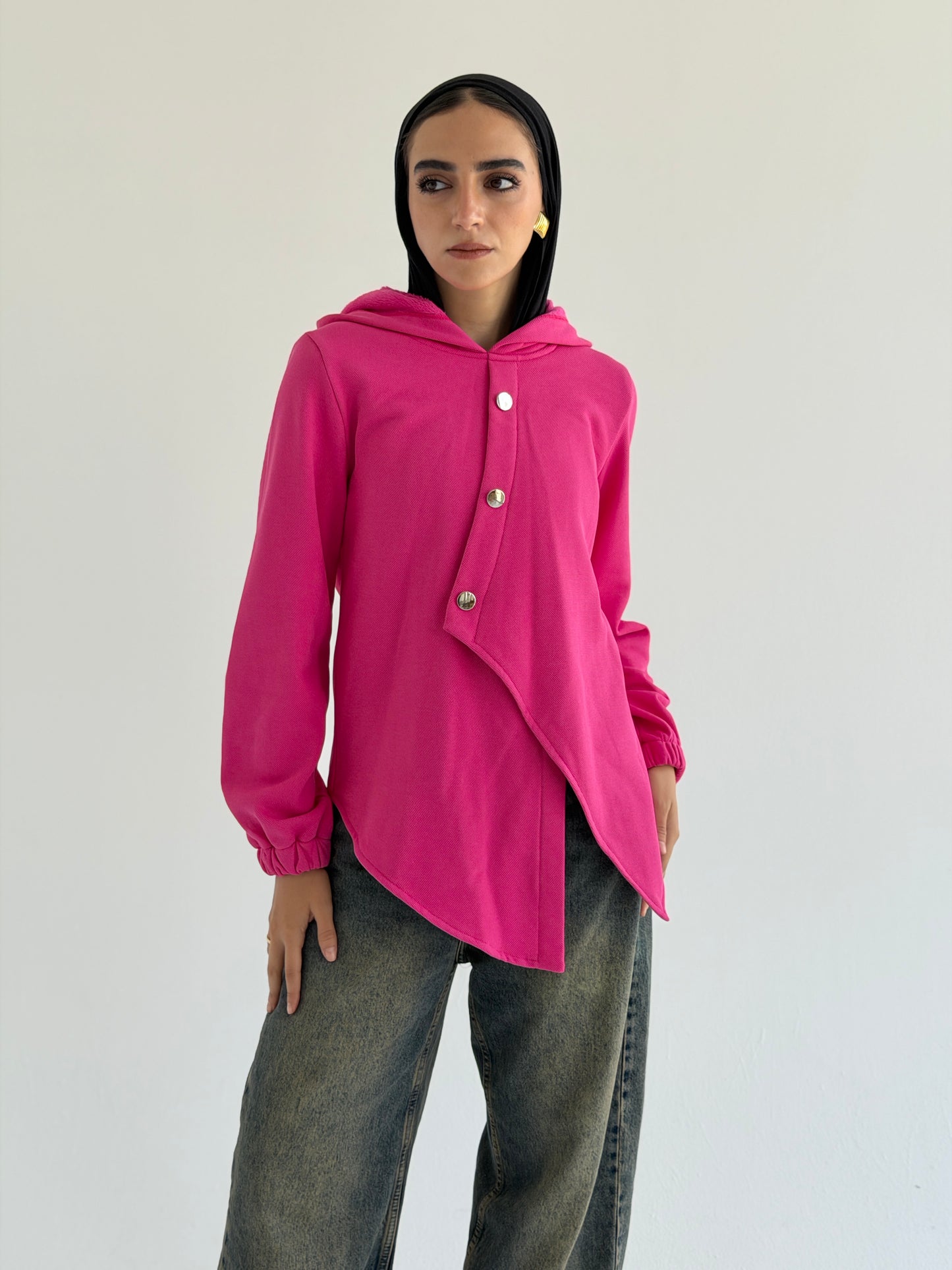 Buttoned Sweatshirt - Fushia