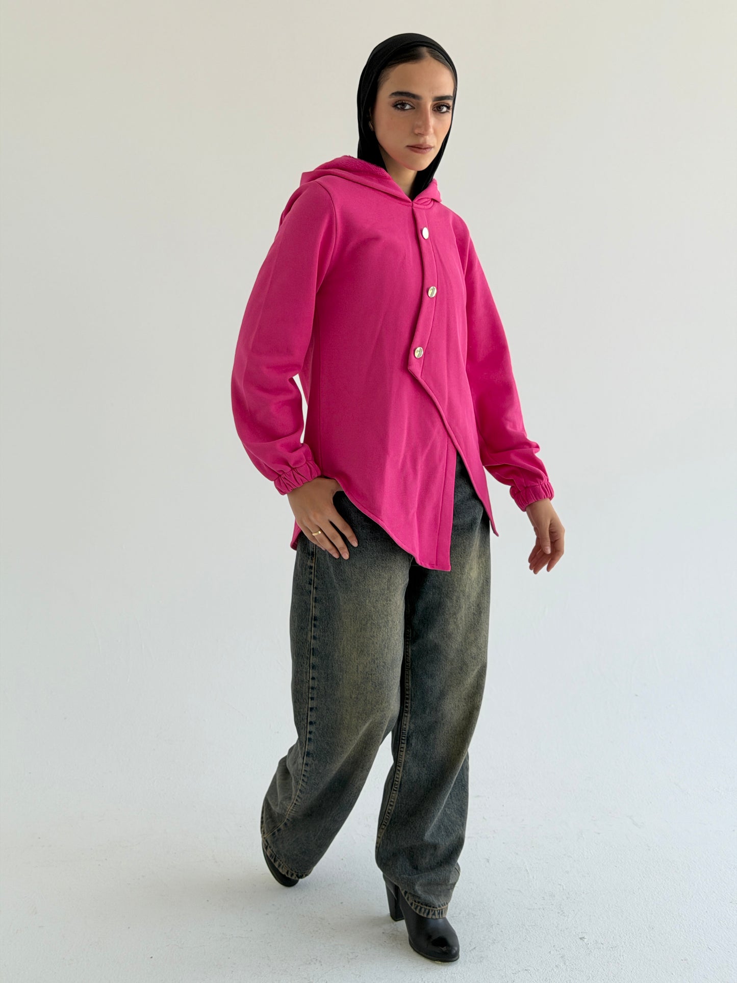 Buttoned Sweatshirt - Fushia