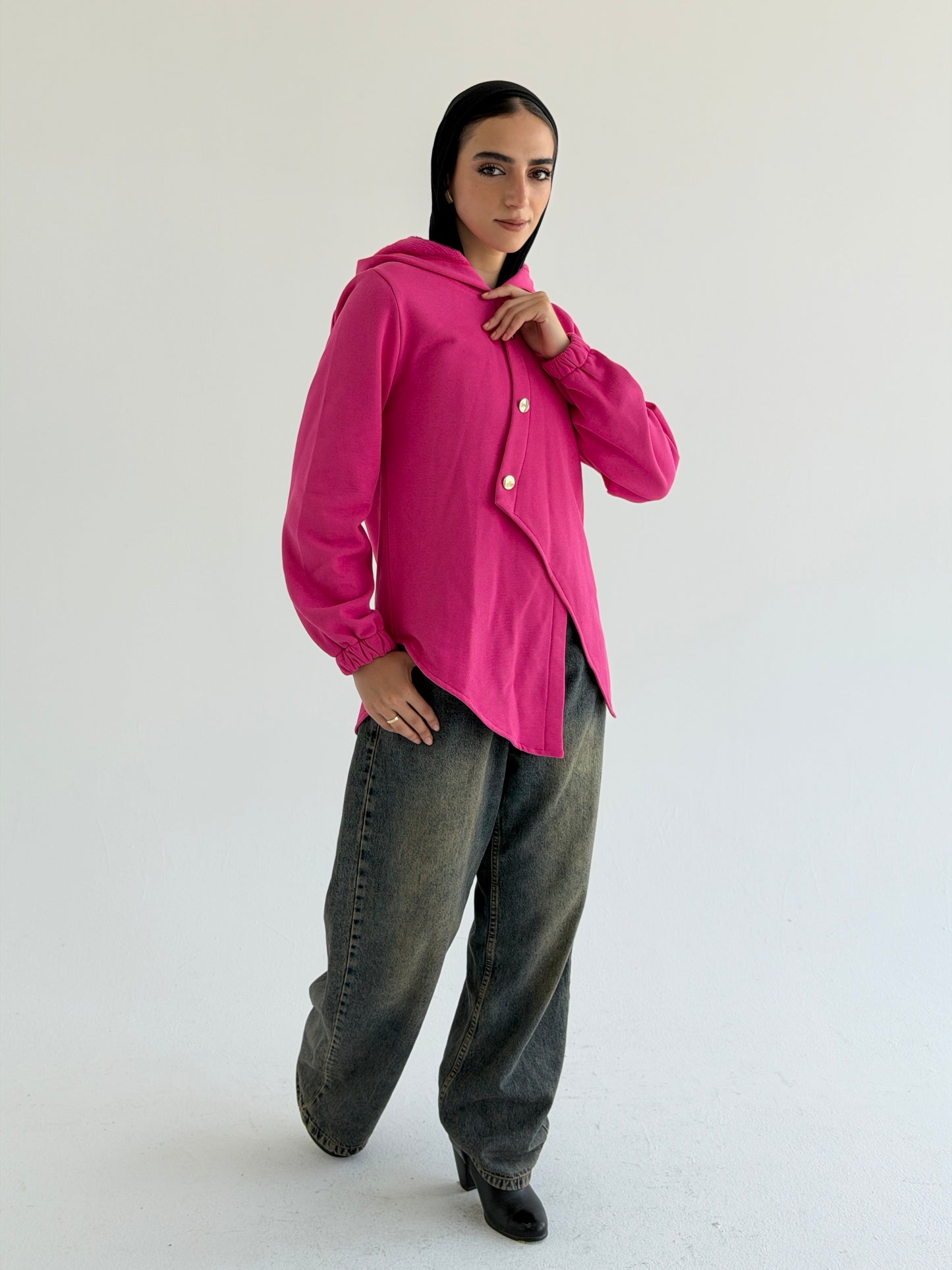 Buttoned Sweatshirt - Fushia