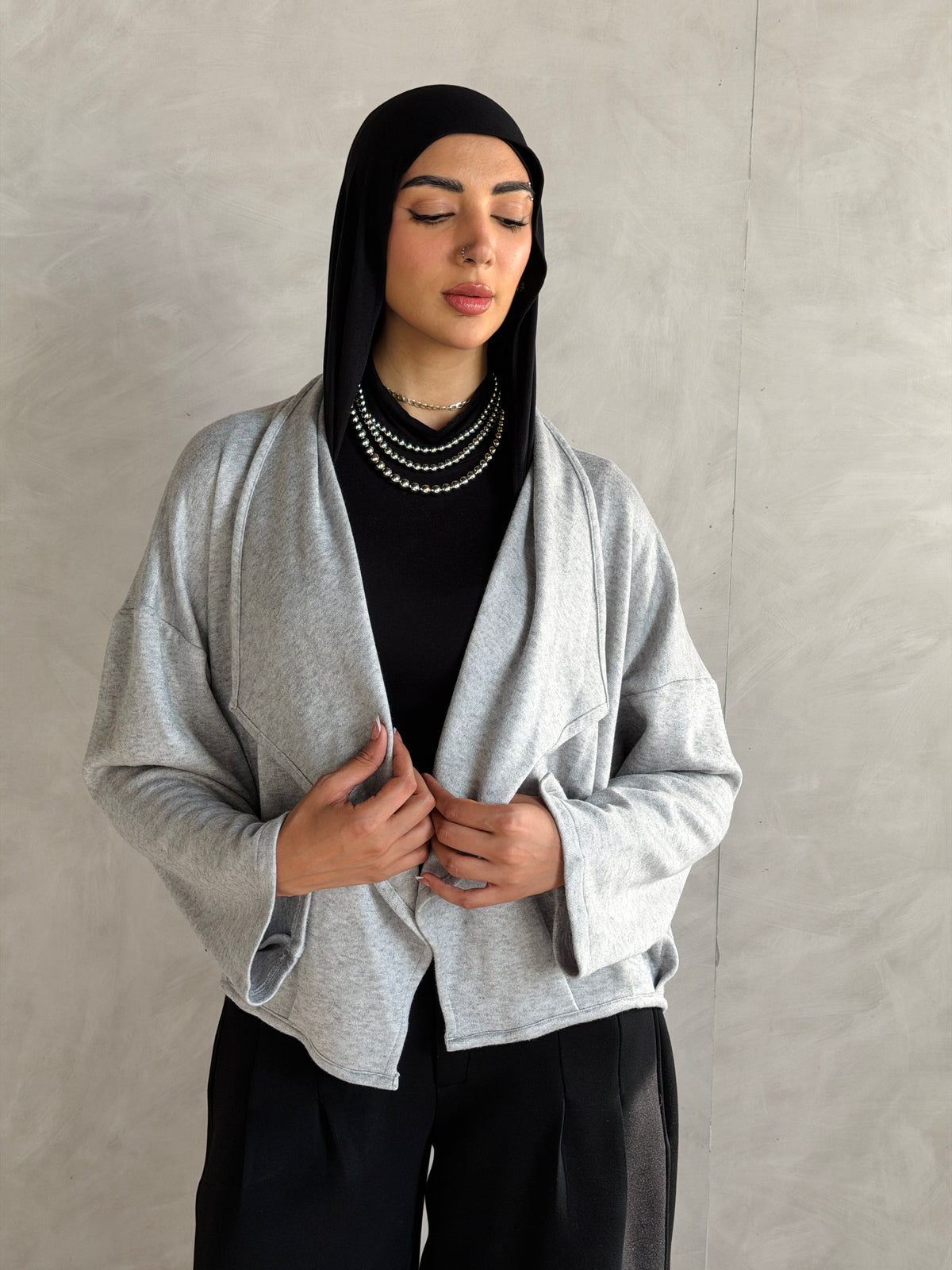 Balloon Knit Cardigan - Gray