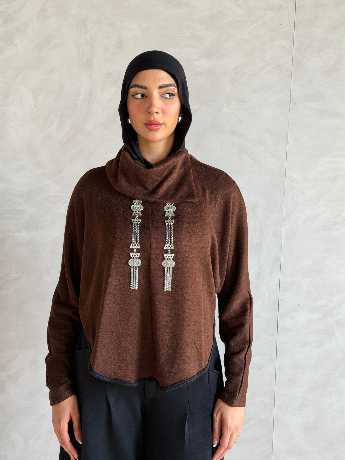Asymmetric knit Top - Brown