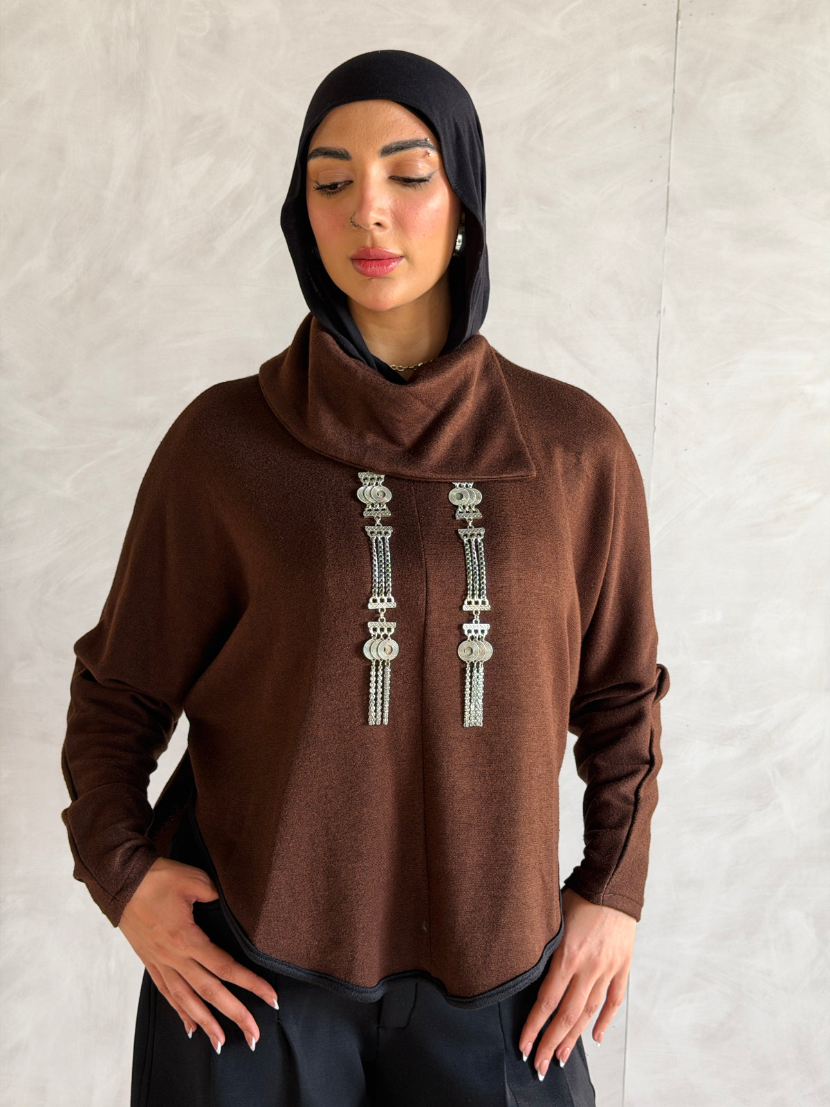 Asymmetric knit Top - Brown