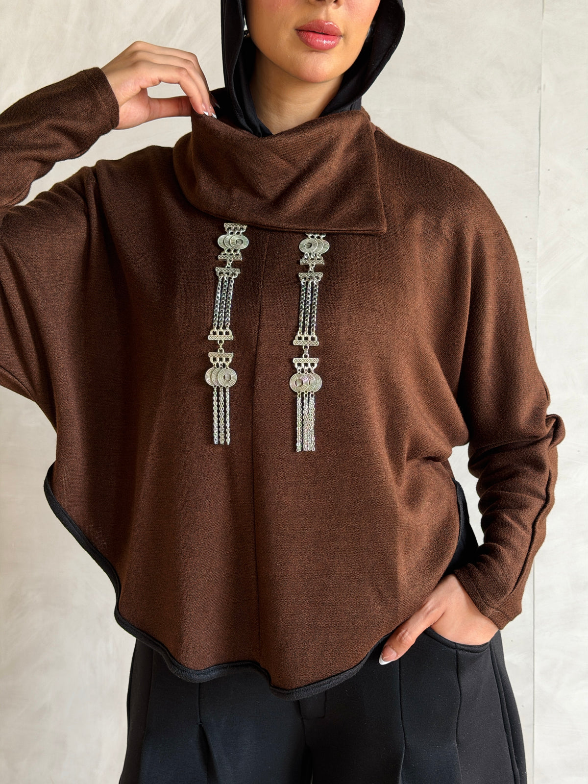 Asymmetric knit Top - Brown