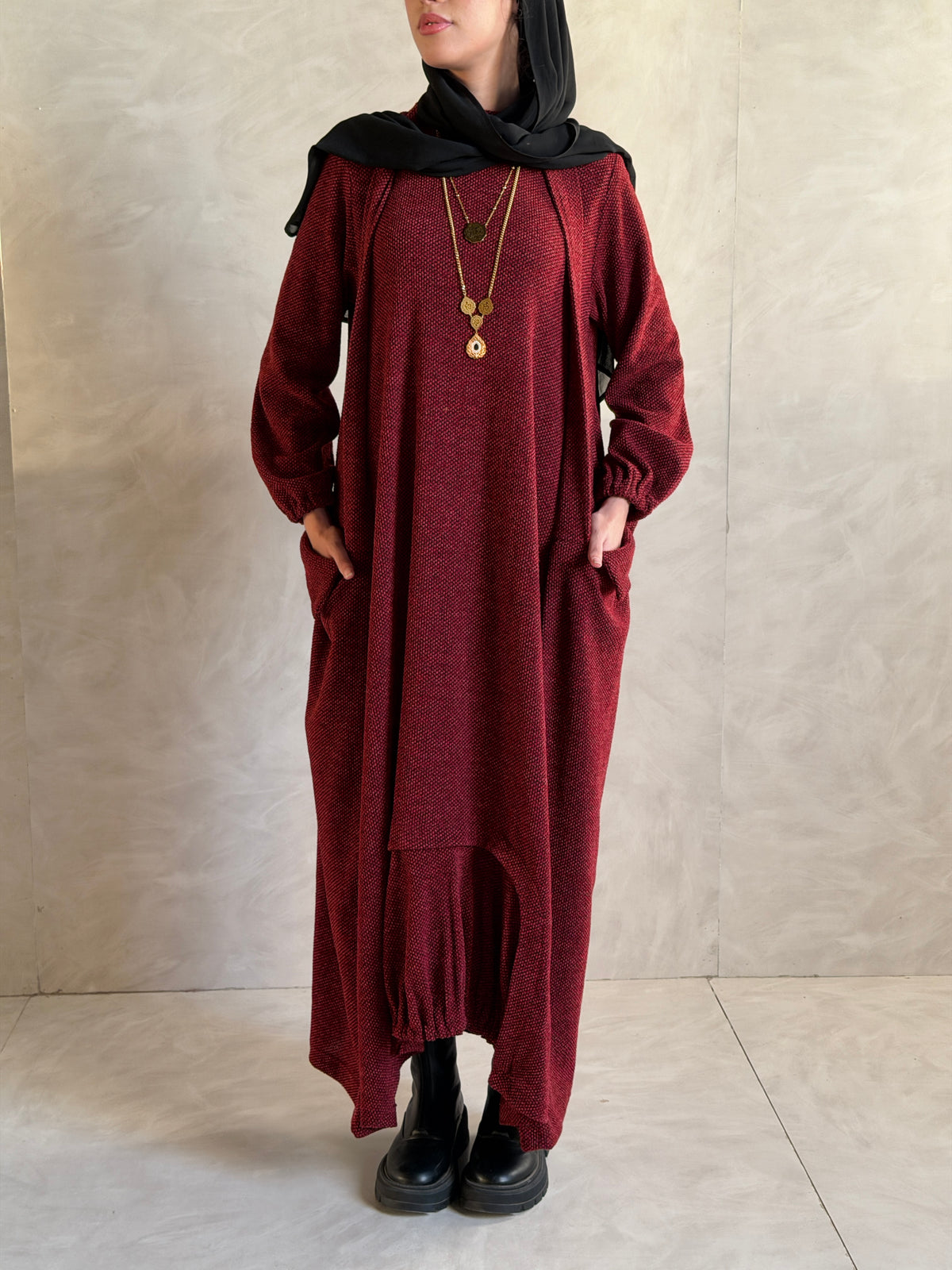 Balloon Dress - Burgandy