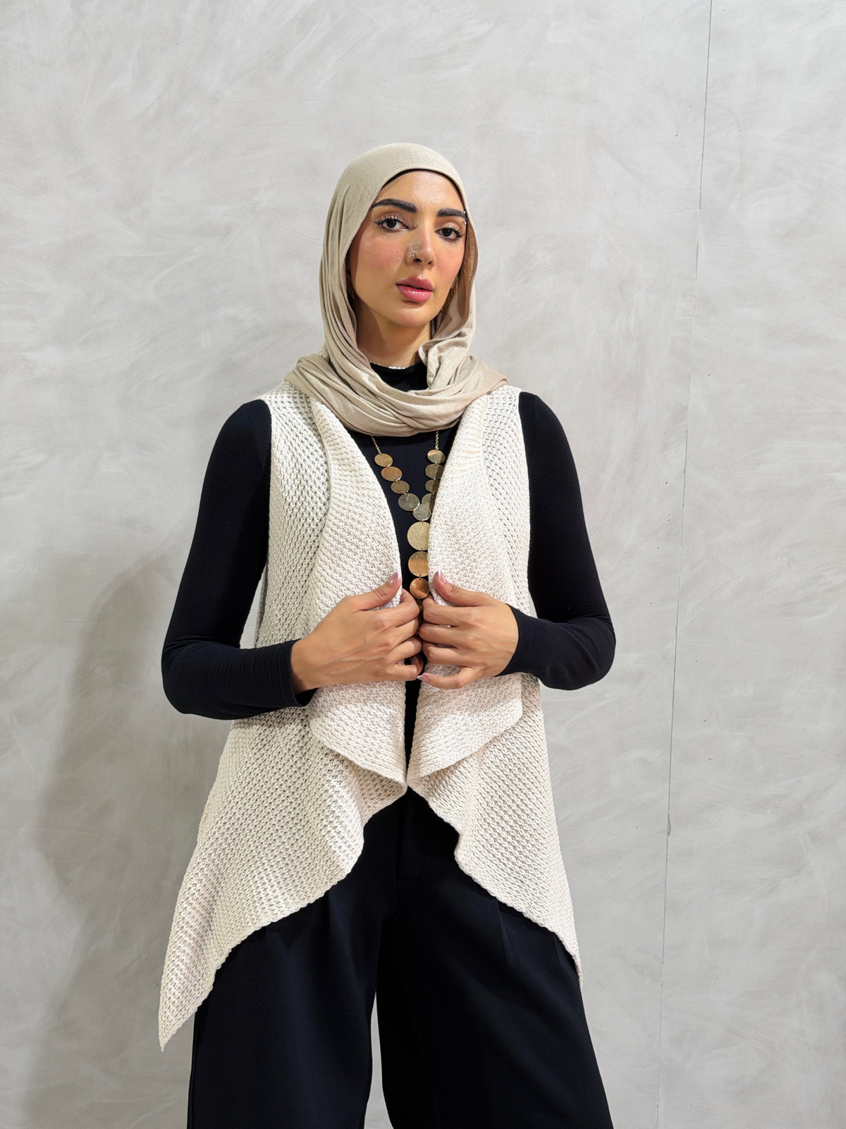 Knit Flow Vest- Beige