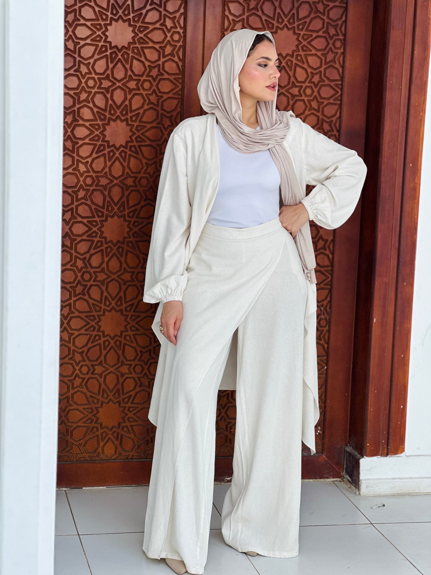Linen Skirt Pant - Beige