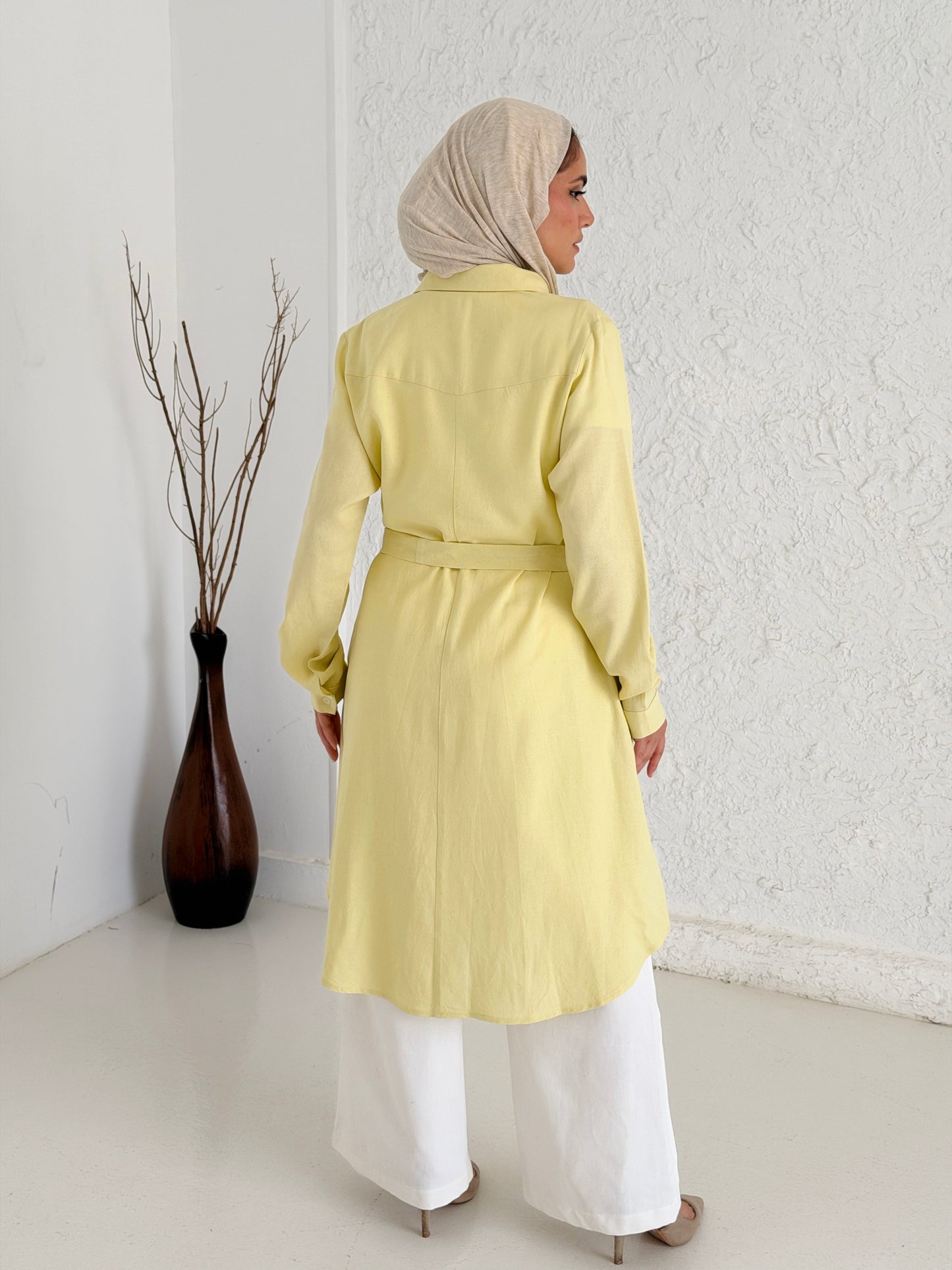 Linen Shirt with Embroidery - Yellow