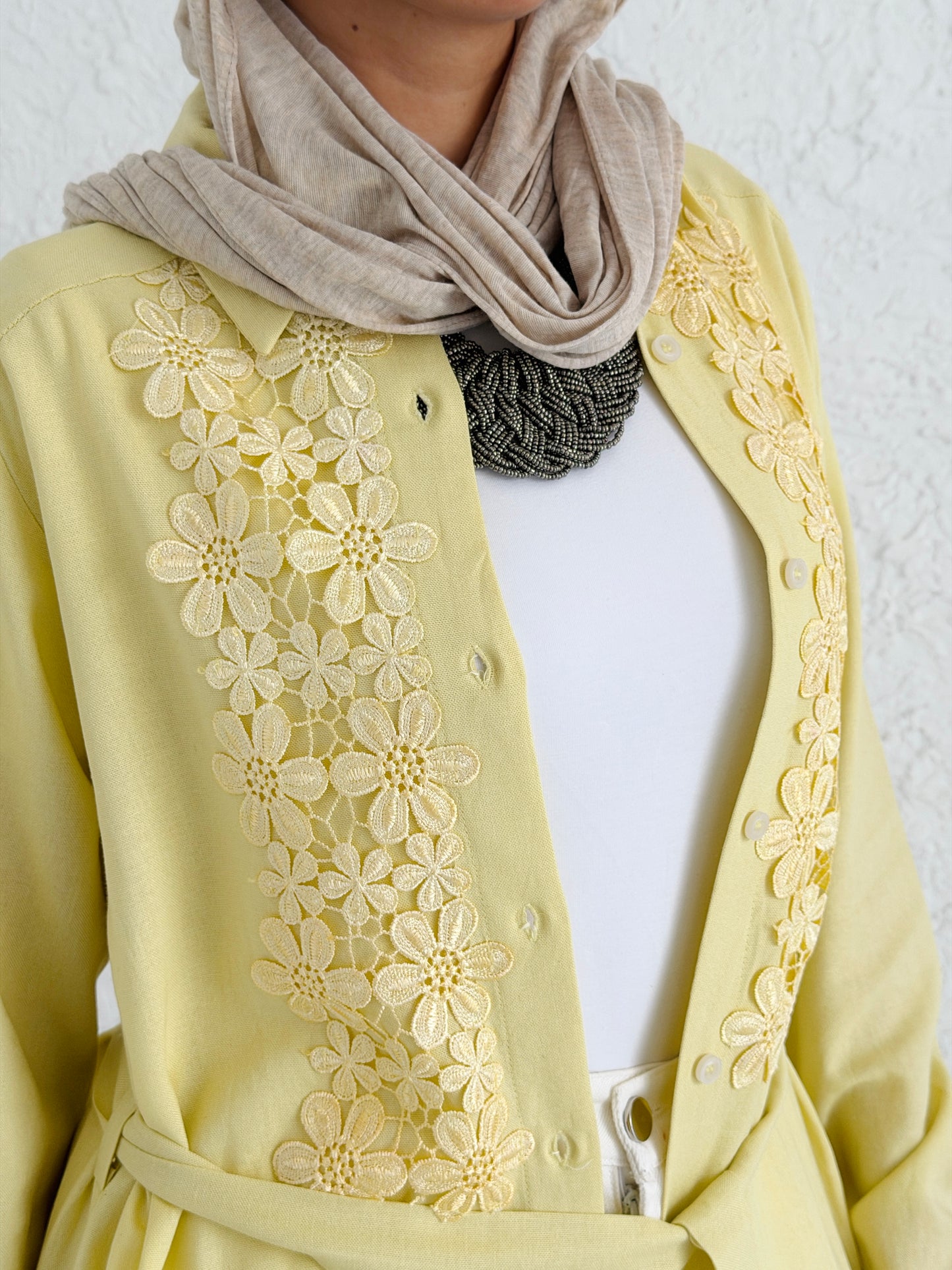 Linen Shirt with Embroidery - Yellow