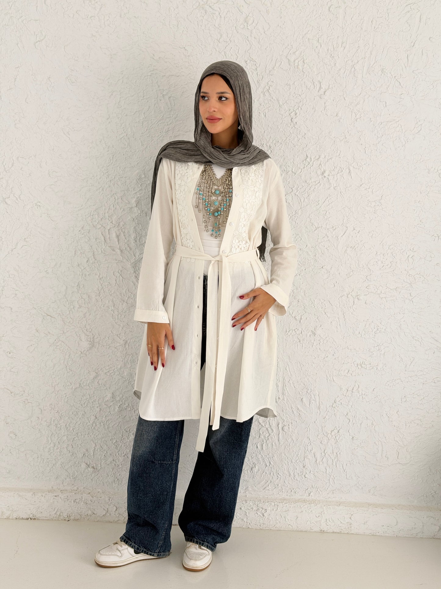 Linen Shirt with Embroidery - White