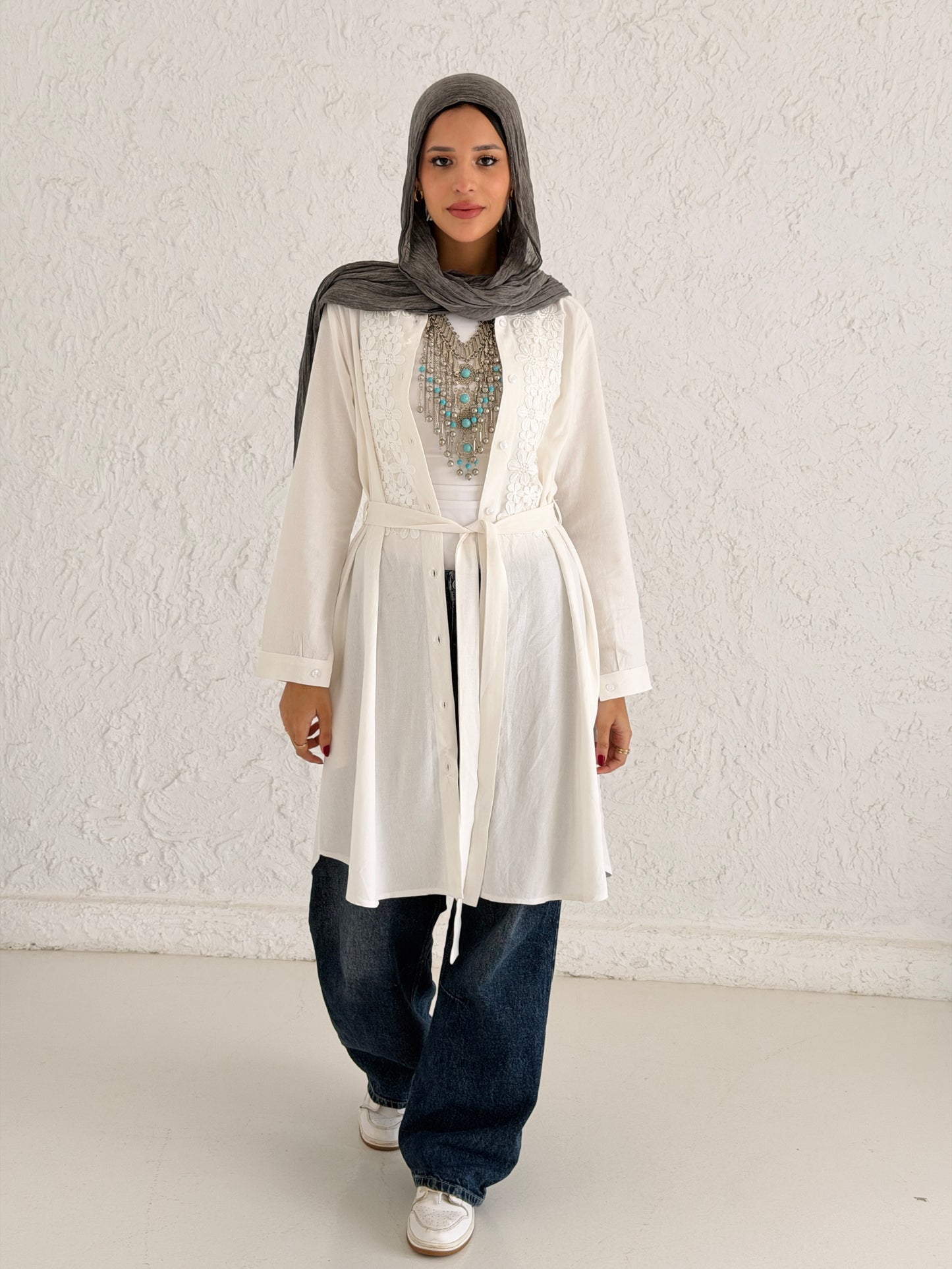Linen Shirt with Embroidery - White