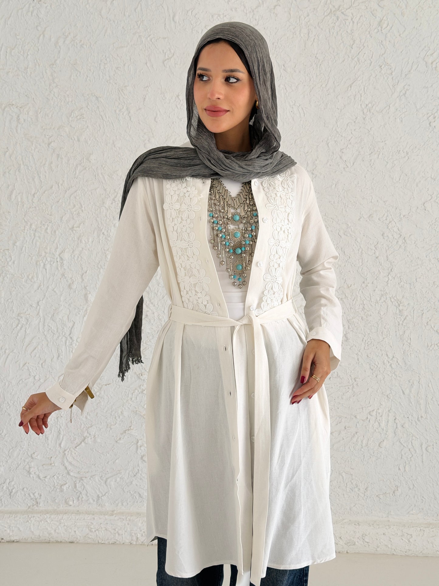 Linen Shirt with Embroidery - White