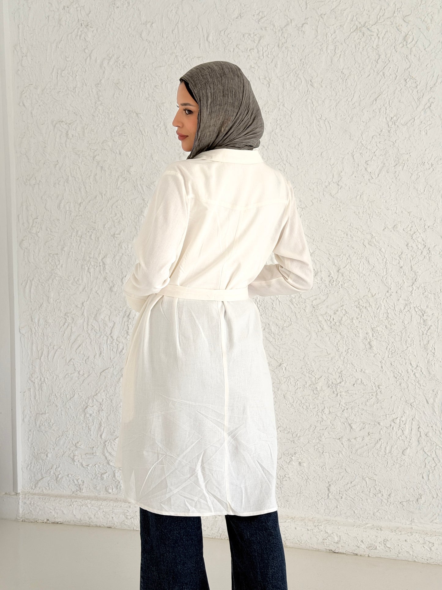 Linen Shirt with Embroidery - White